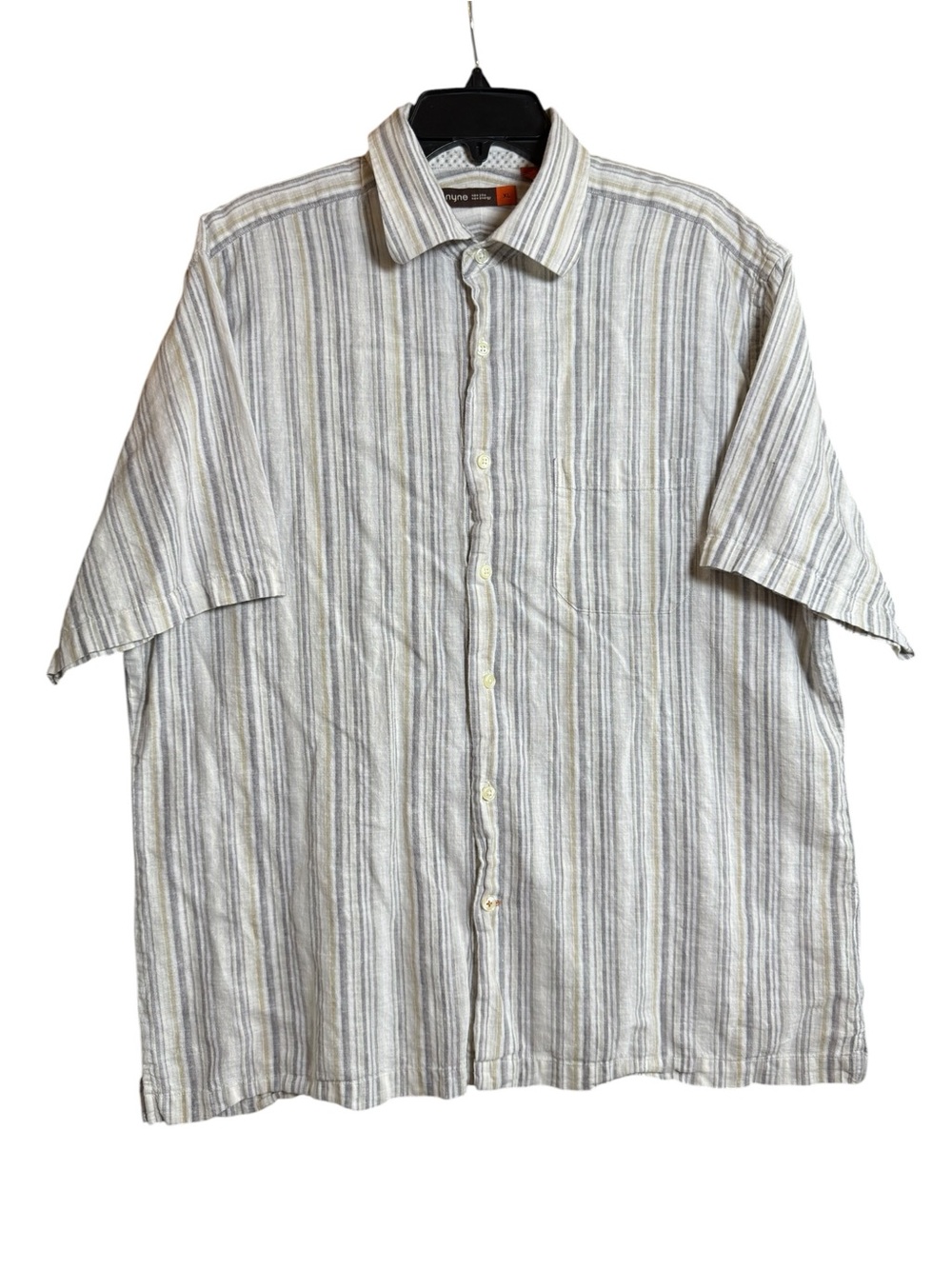 Nyne Neutral Linen Cotton Blend Striped Short Sleeve Button Down Shirt Size XL